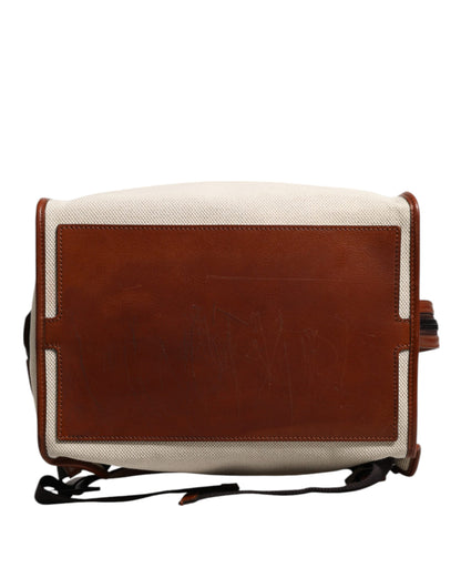 Beige Brown Canvas Leather EDGE Travel Men Back Pack Bag