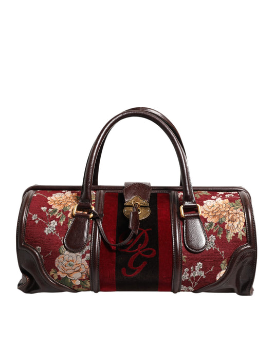 Multicolor Leather Jacquard Velvet Travel Duffle Bag