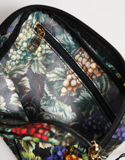 Multicolor Grape Print Clutch Logo Plaque Pouch Bag