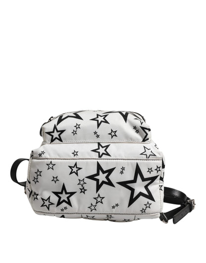 White DG Stars Print Nylon Travel Backpack Bag
