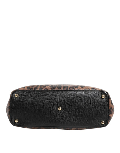 D&G Sac fourre-tout en cuir marron léopard GLAM avec plaque logo