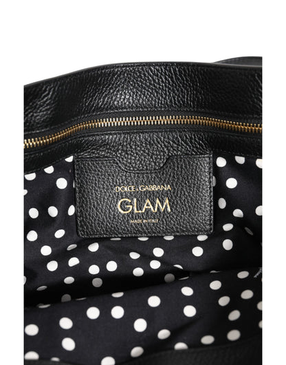 D&G Sac fourre-tout en cuir marron léopard GLAM avec plaque logo