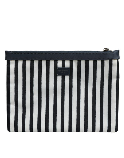 Black White Striped Logo Plaque Clutch Borse Pouch Bag