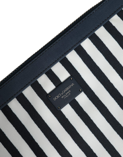 Black White Striped Logo Plaque Clutch Borse Pouch Bag