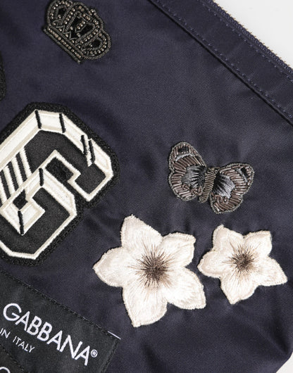 Blue DG Logo Patch Embellished Pouch Clutch Men Borse Bag