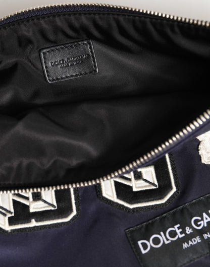 Blue DG Logo Patch Embellished Pouch Clutch Men Borse Bag