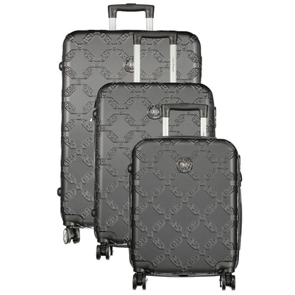 Black Polyurethane Women's Travel Trolley Set