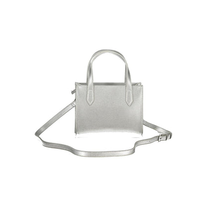Silver Polyurethane Women's Handbag