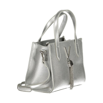 Silver Polyurethane Women's Handbag