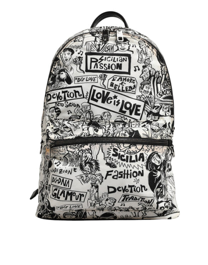 Black White Graffiti Print School Backpack Men Borse Bag