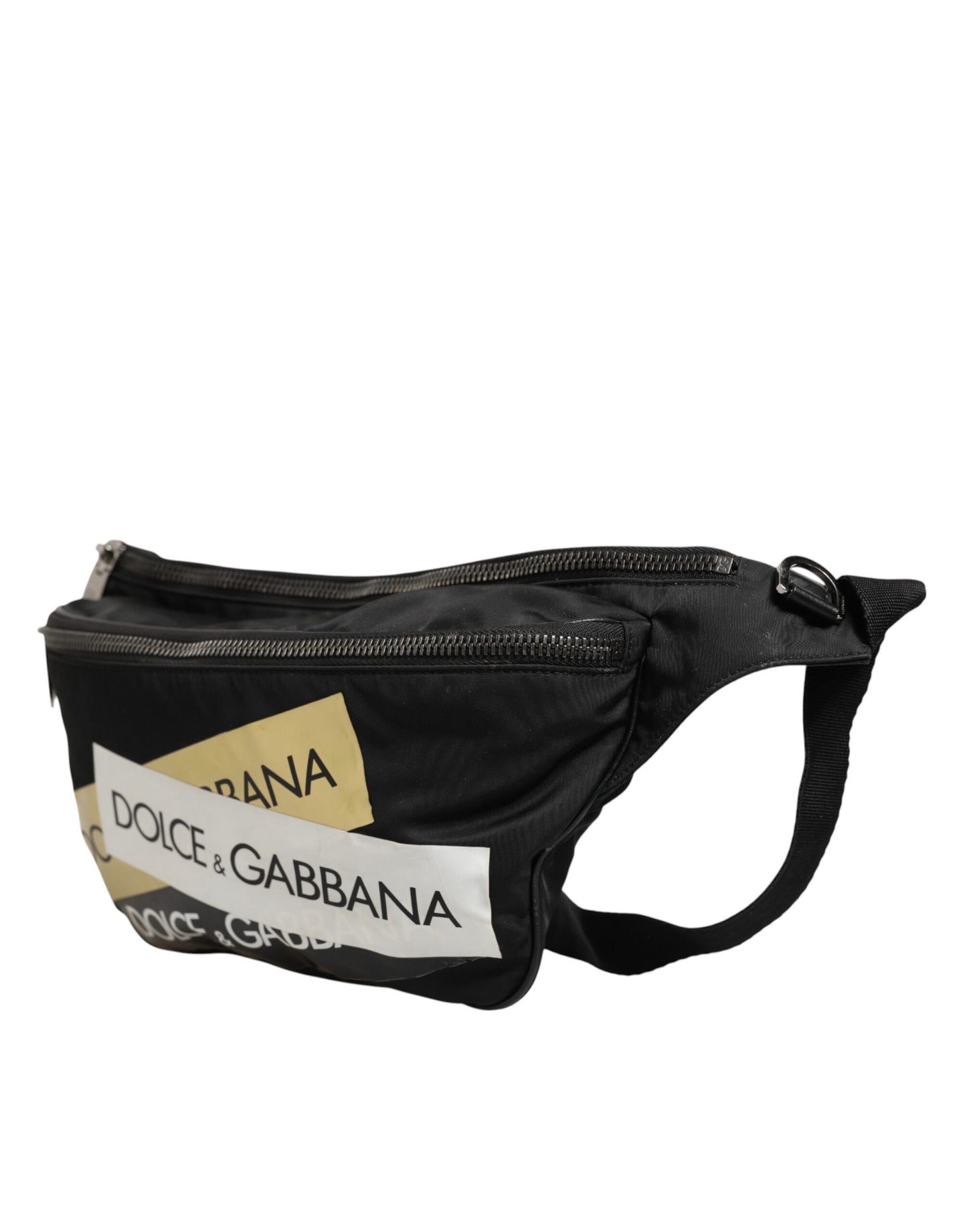 Black Logo Tape Print Waist Fanny Pack Men's Borse Bag