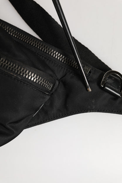 Black Logo Tape Print Waist Fanny Pack Men's Borse Bag