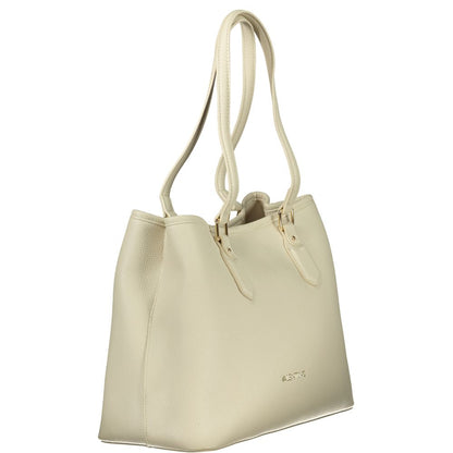 Beige Polyurethane Women Handbag